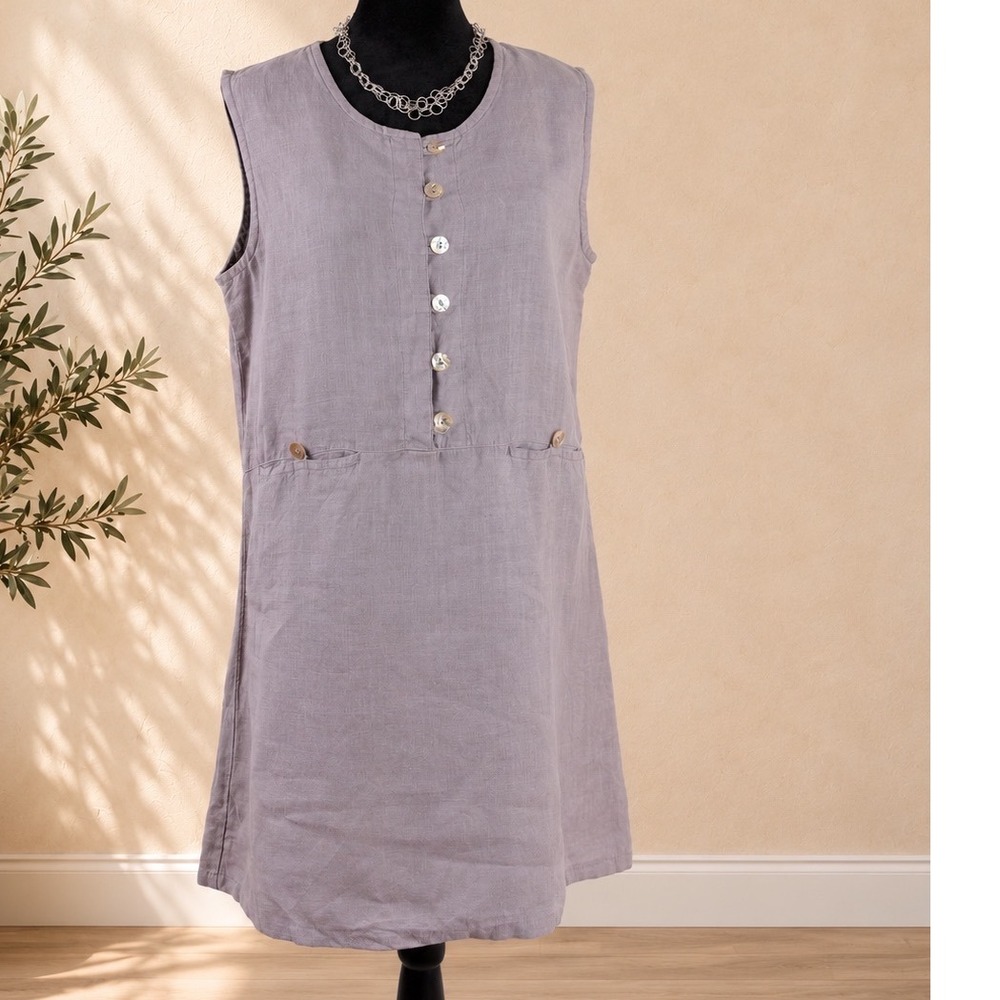 Vintage 90s Two Star Dog 100% Hemp Dress Size M Made in USA Grey Shift Lagenlook